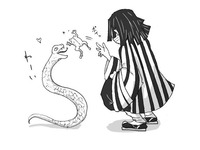 Обанай Игуро кидает лягушку змее
